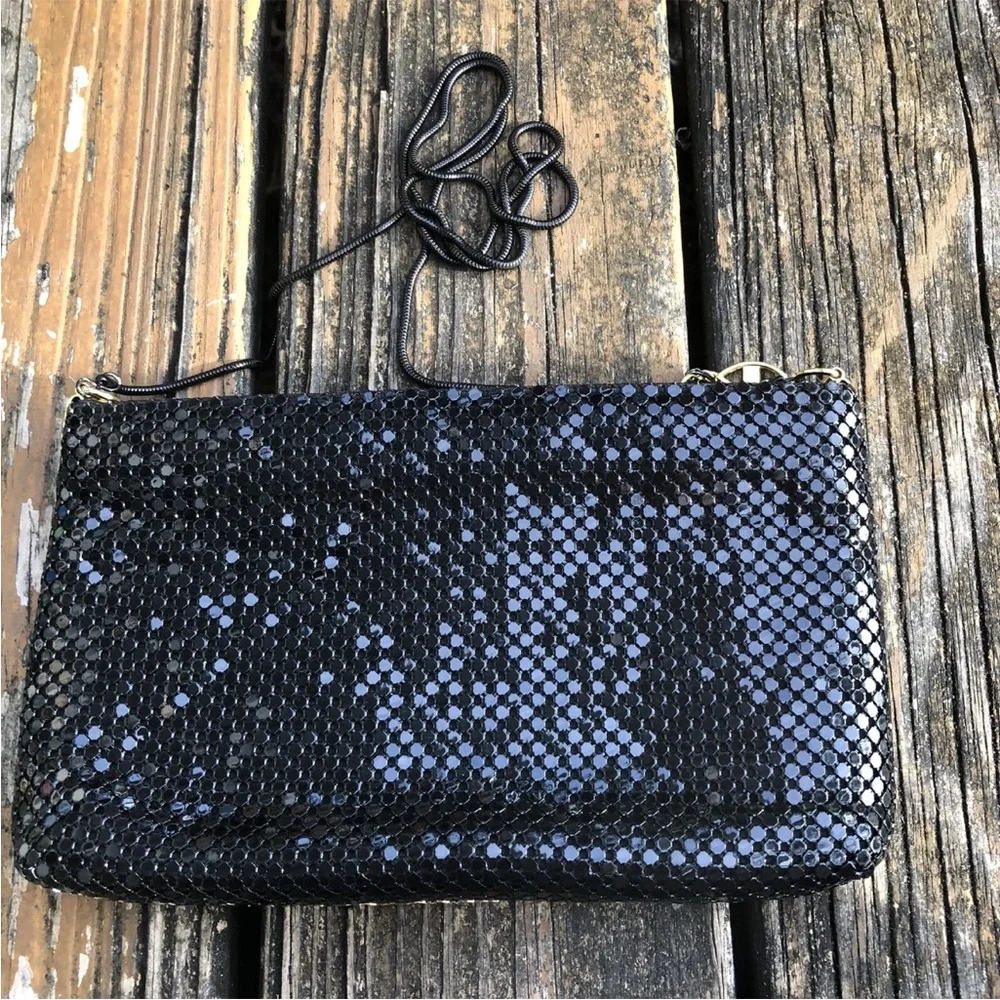 Gold Black Bronze Silver Mesh Stripe Purse Bag Cross Body Metal Vintage 70s 80s - Picture 7 of 8